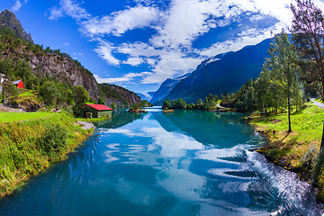 Image showing Beautiful Nature Norway Lovatnet lake.