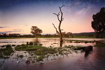 Image showing Floodwaters dusk to evening Outback Australia