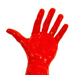 Image showing Red paint on hand