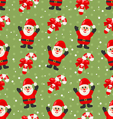 Image showing Seamless Christmas pattern with Santa Claus snow and candy cane