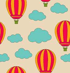 Image showing Retro Seamless Travel Pattern of Air Balloons and Clouds