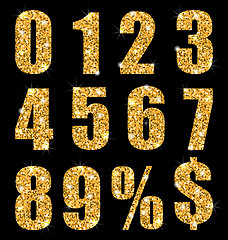 Image showing Set collection digits symbol, golden texture