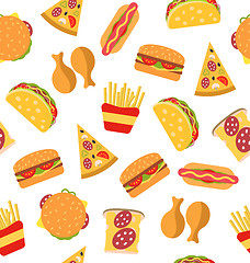 Image showing Seamless Pattern with Set Fast Food Flat Icons