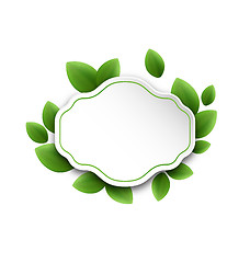 Image showing Abstract label with eco green leaves, isolated on white backgrou