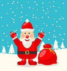 Image showing Jolly Christmas Santa Holding Up A Stack Of Presents