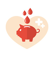 Image showing Concept flat medical icons of piggy bank as blood donation