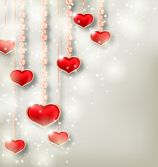 Image showing Shimmering background with hanging hearts for Valentine Day