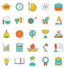 Image showing Set Flat Line Colorful Icons of School Equipment