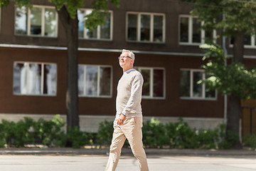 Image showing senior man walking along summer city street