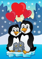 Image showing Valentine penguins near seashore