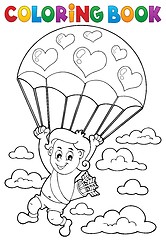 Image showing Coloring book Cupid with parachute