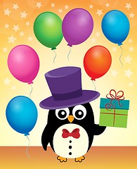 Image showing Party penguin with hat and gift