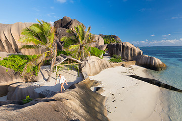 Image showing Dramatic sunset at Anse Source d\'Argent beach, La Digue island, Seychelles