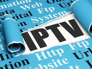 Image showing Web development concept: black text IPTV under the piece of  torn paper