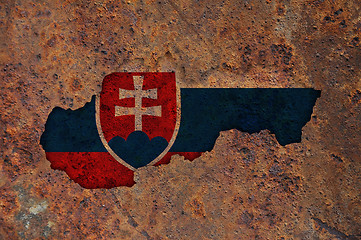 Image showing Map and flag of Slovakia on rusty metal