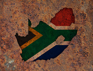 Image showing Map and flag of South Africa on rusty metal