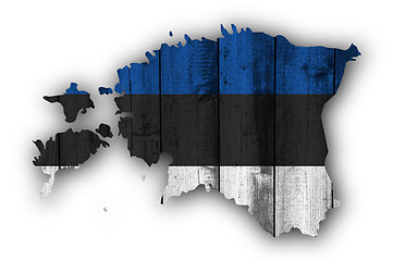 Image showing Map and flag of Estonia on weathered wood