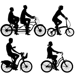 Image showing Set silhouette of a cyclist male and female. illustratio