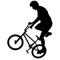 Image showing Set silhouette of a cyclist male performing acrobatic pirouettes. illustration