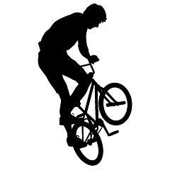 Image showing Set silhouette of a cyclist male performing acrobatic pirouettes. illustration