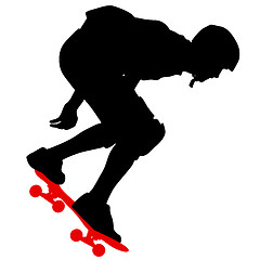 Image showing Silhouettes a skateboarder performs jumping. illustration