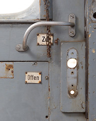 Image showing Vintage door on the train compartment