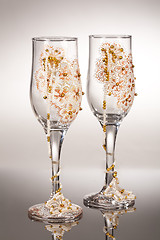 Image showing Wineglasses On Glass Background