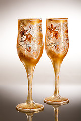 Image showing Wineglasses On Glass Background