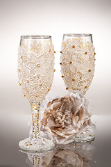 Image showing Wineglasses On Glass Background