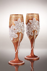 Image showing Wineglasses On Glass Background