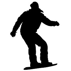 Image showing Black silhouettes snowboarders on white background.