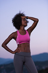 Image showing portrait of african american woman jogging in nature