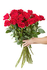 Image showing Bouquet of fresh red roses isolated