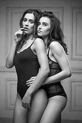 Image showing Two beautiful women in black erotic lingerie