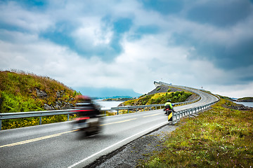 Image showing Atlantic Ocean Road Two bikers on motorcycles.