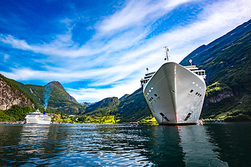 Image showing Cruise Liners On Geiranger fjord, Norway