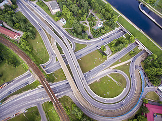 Image showing Aerial view of a freeway intersection