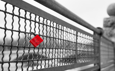 Image showing Love lock on bridge as symbol of infinite true love