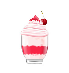 Image showing Ice Cream with Whipped Cream, Jam and Cherry