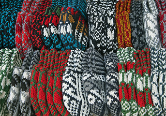 Image showing Knitted slippers in a street market, Uzbekistan