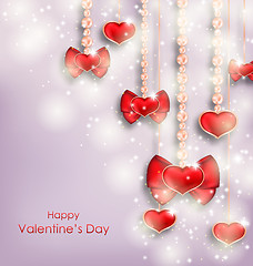 Image showing Shimmering Background with Hanging Hearts for Valentines Day