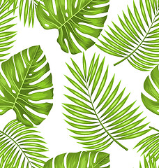 Image showing Seamless Wallpaper with Green Tropical Leaves for Fabric Swatch