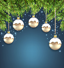 Image showing Christmas Background with Fir Twigs and Glass Balls