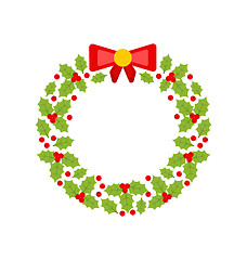 Image showing Christmas Wreath Made of Holly Berries Isolated