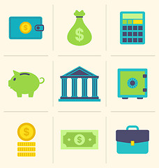 Image showing Flat icons of financial and business items