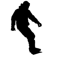 Image showing Black silhouettes snowboarders on white background.