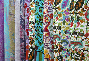 Image showing Colorful scarves on an oriental bazaar market