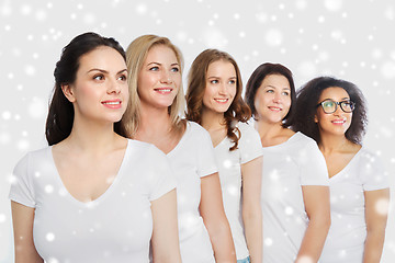 Image showing group of happy different women in white t-shirts