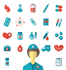 Image showing Set trendy flat medical icons isolated on white background