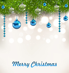 Image showing Christmas Shimmering Background with Fir Twigs and Glass Balls